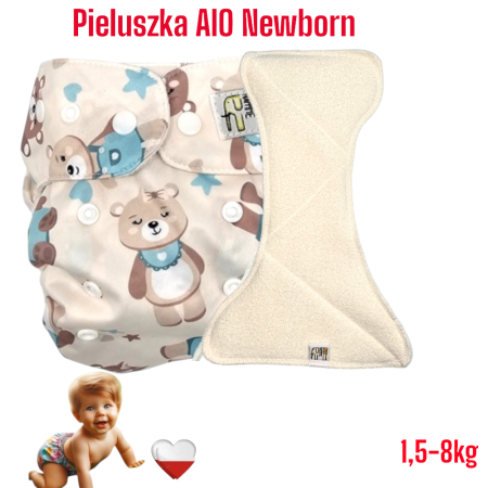 Pieluszka Wielorazowa AIO NEWBORN Kieszonka Mikropolar MISIE MIĘTOWE